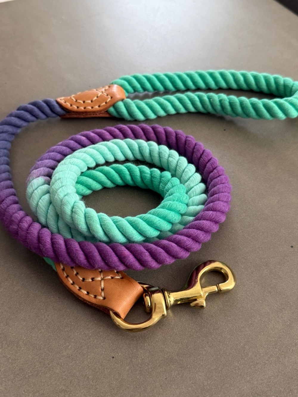 Colorful Rope Dog Leash in Teal, Mint & Purple - Picture 1 of 3